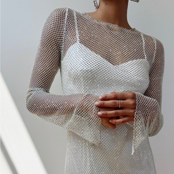 SHOW ME YOUR MUMU Iconic Mini Dress In White Glitz - Picture 6 of 6